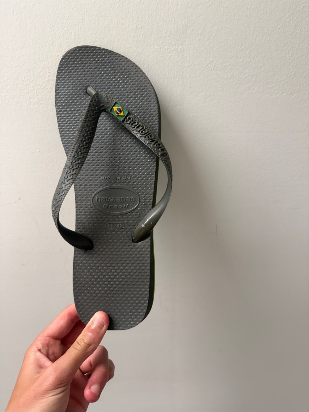 Havaianas Gray Flip Flop with Green Trim and Brazil Flag Accent